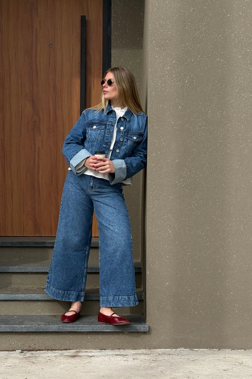 JEAN CAPRI WIDE LEG BLUE MOKA