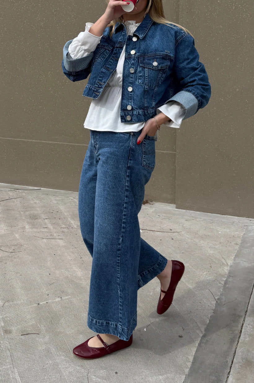 JEAN CAPRI WIDE LEG BLUE MOKA