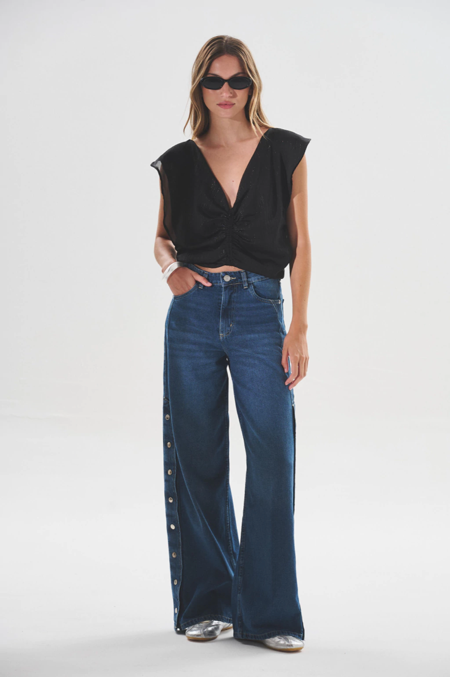 JEAN WIDE LEG SNAPS BLUE - foto 1