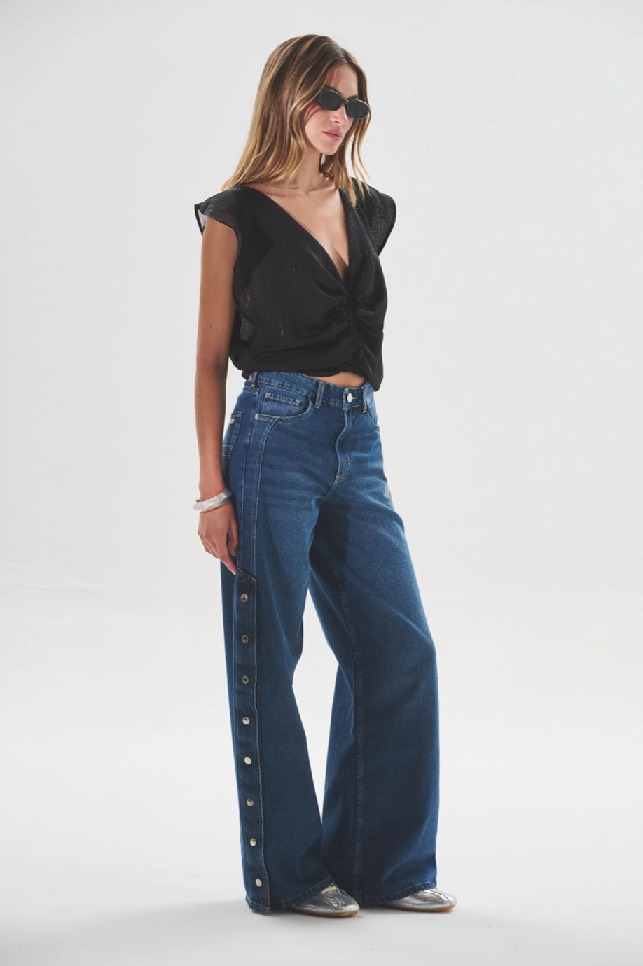 JEAN WIDE LEG SNAPS BLUE - foto 5