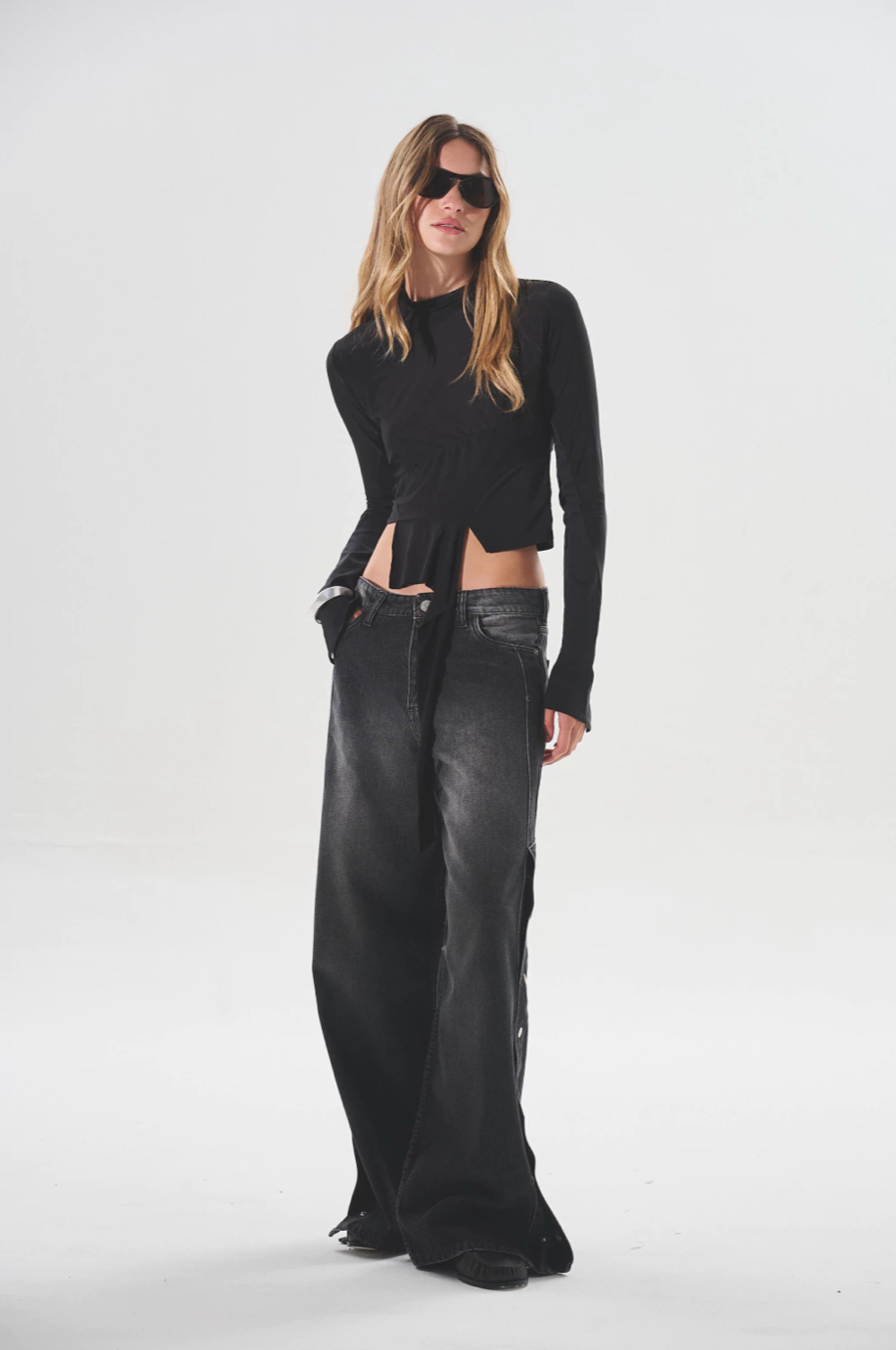 JEAN WIDE LEG SNAPS BLACK - foto 3