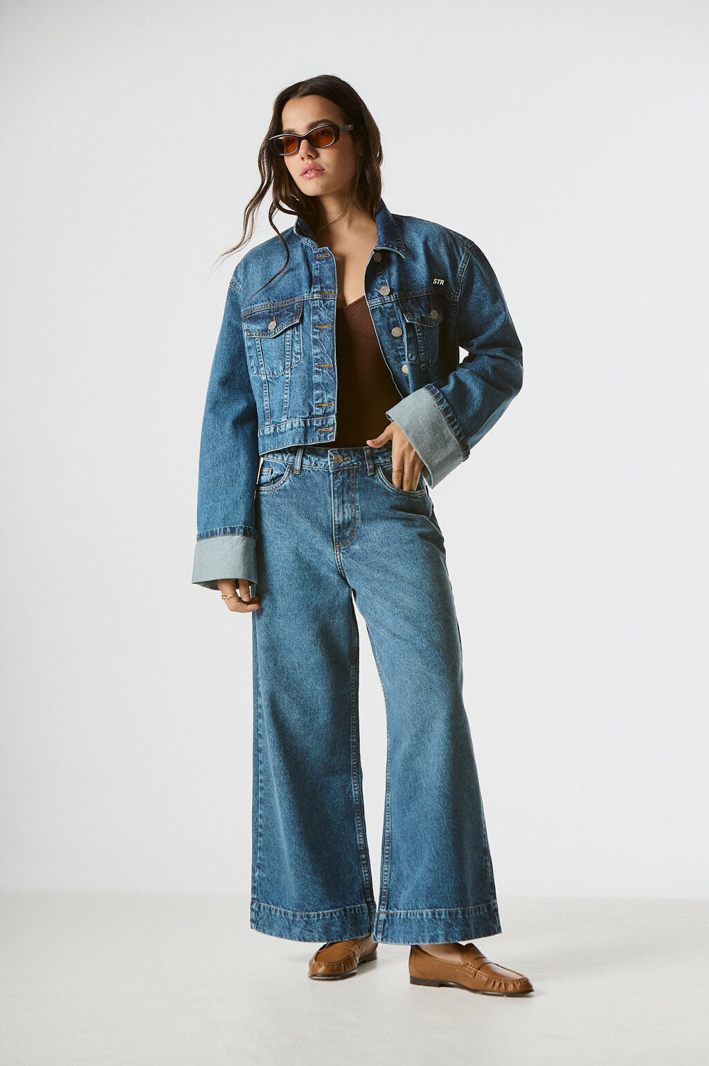 JEAN CAPRI WIDE LEG BLUE MOKA
