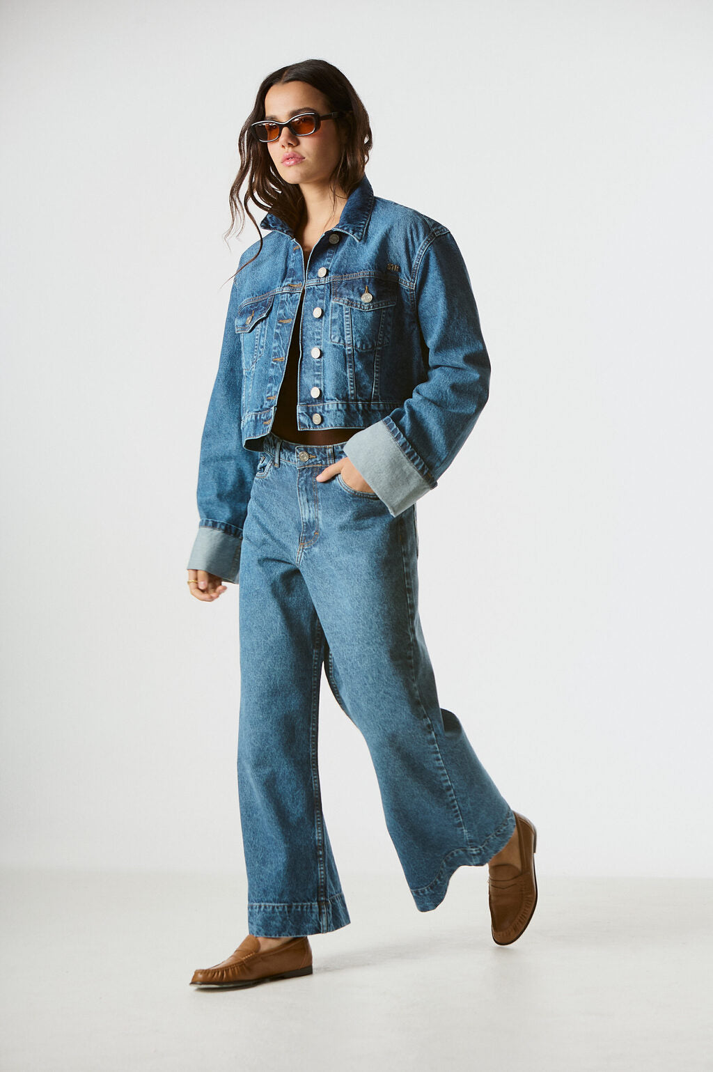 JEAN CAPRI WIDE LEG BLUE MOKA